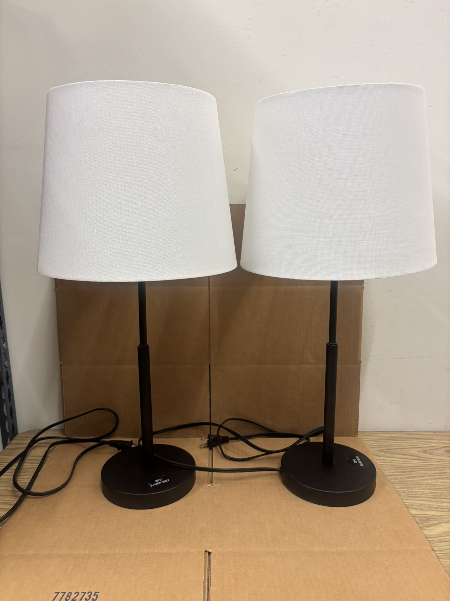 Pair of Black Table Lamps with White Shades