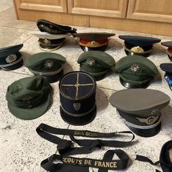 Huge vintage collection lot of old military hats berets East West German French Russian 