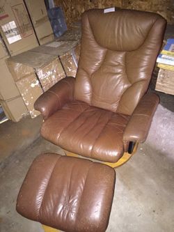 Leather chair n ottoman mid century