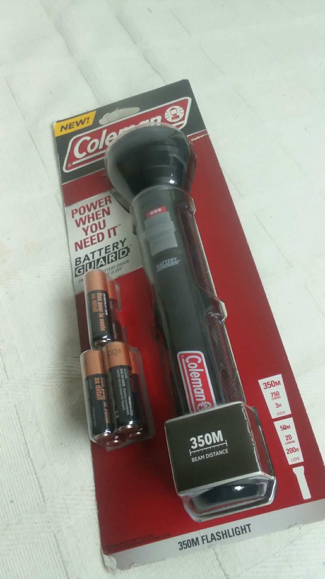 COLEMAN Battery Guard 350M LED Flashlight. 750 LUMENS.