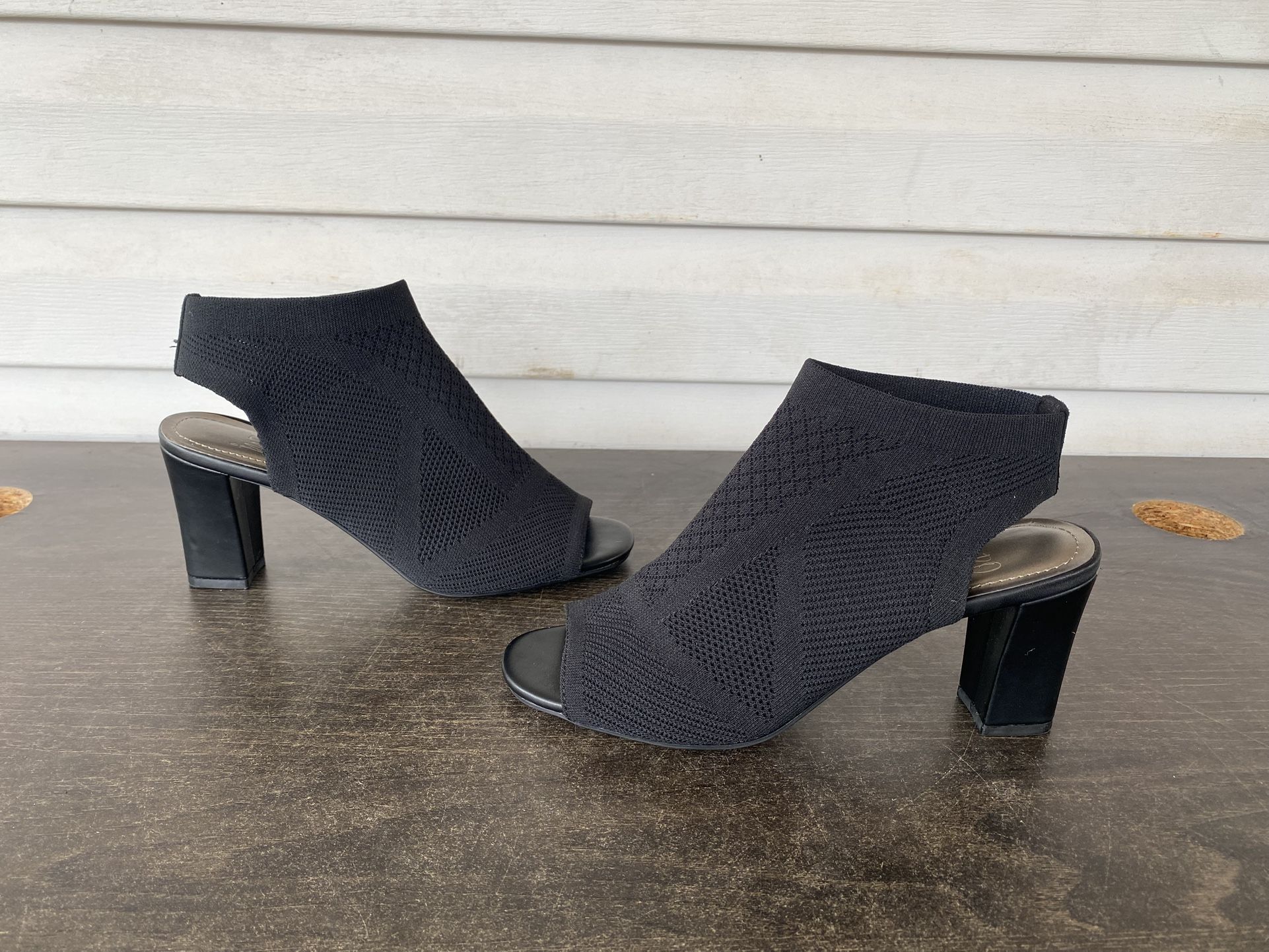 Impo | Women's Velancy Black Knit Block Heels Slingback Shoes Size 7.5