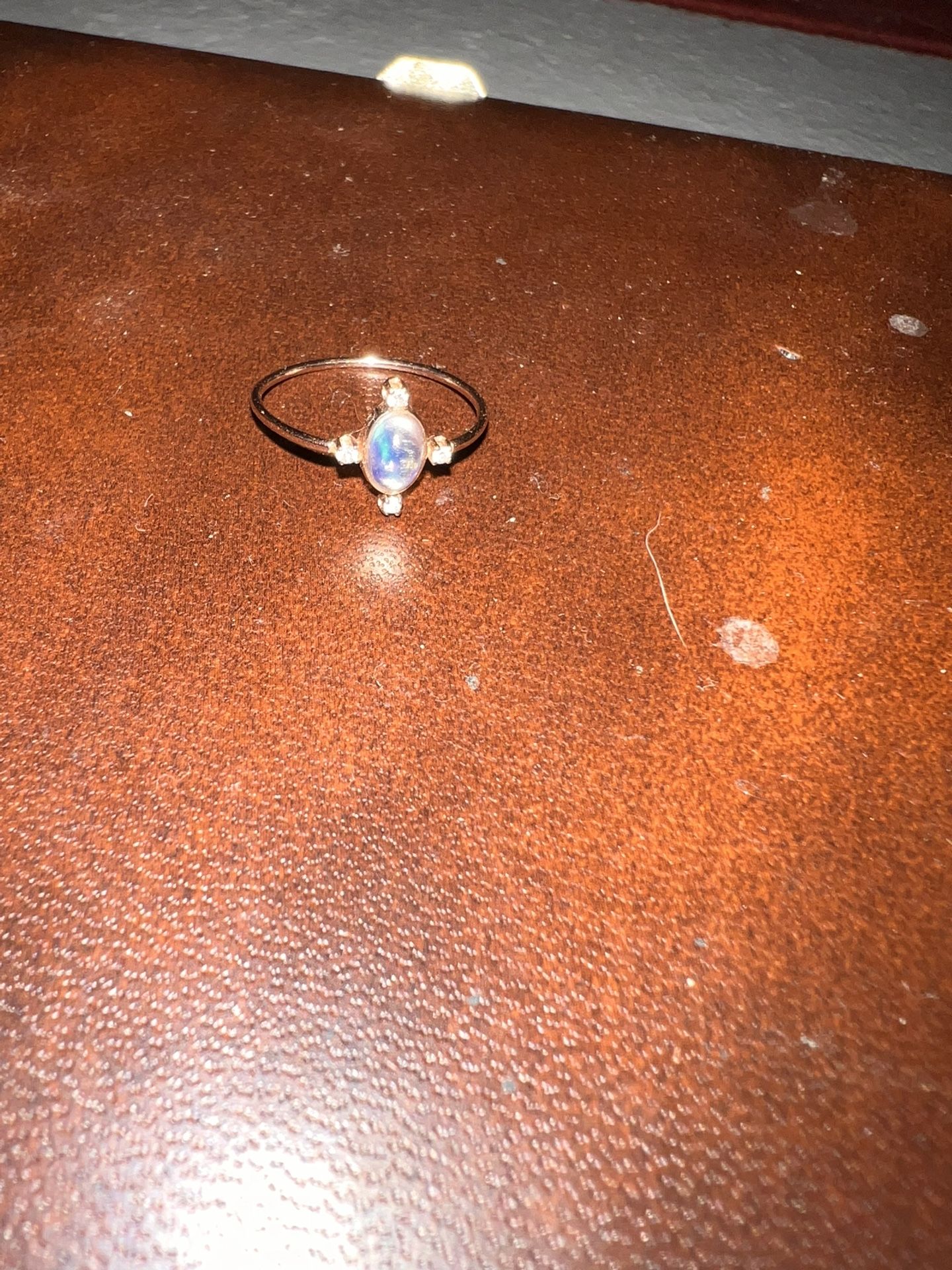 14k Rose Gold Rainbow Moonstone Minimalist Engagement Ring With 4 Mini Diamond 