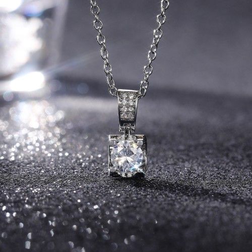 "Shiny Round CZ Bling Pendant 925 Silver Plated Dainty Necklace, EVGG1111
 
 