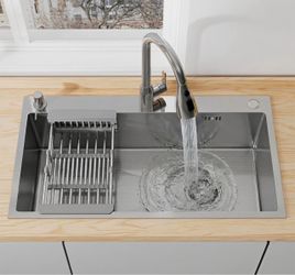 30 in Undermount Large Single Kitchen Sink, Food-Grade 304 Stainless Steel with Honeycomb Pattern, R10 Rounded Corners + X-Shaped Water Guide
