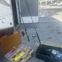 2 Fishing Poles 2 Tackle Boxes With Gear
