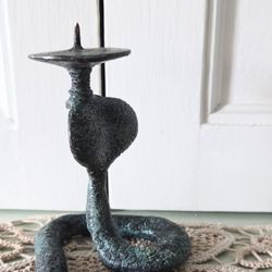 Vintage Patinated Brass Cobra Candle Holder,4"