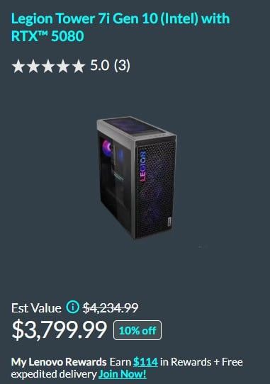 NEW Gaming Desktop - Legion Tower 7i Gen 10 (Intel) with RTX™ 5080