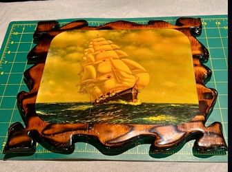 Vintage 1970s Nautical Clipper Ship Wood Plaque -