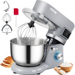 VEVOR Stand Mixer, 660W Electric Dough Mixer with 6 Speeds LCD Screen Timing, Tilt-Head Food Mixer with 5.8 Qt Stainless Steel Bowl, Dough Hook, Flat 