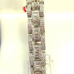 925 Sterling Silver CZ 8” Half Oval Link Bracelet 49.50g 188113/3