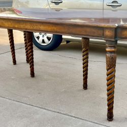 Absolutely Gorgeous Vintage 86” Barley Twist Table w/ Marquetry Inlaid Top & Side Drawers