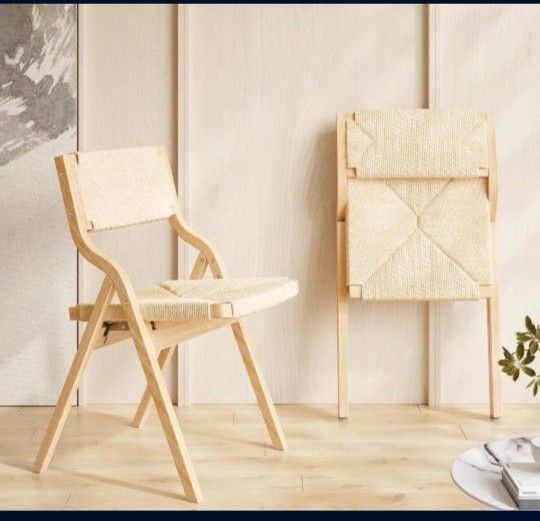 New 18-inch Wood Folding Chairs Set of 2, Foldable Chairs Wooden Stackable Dining Chairs