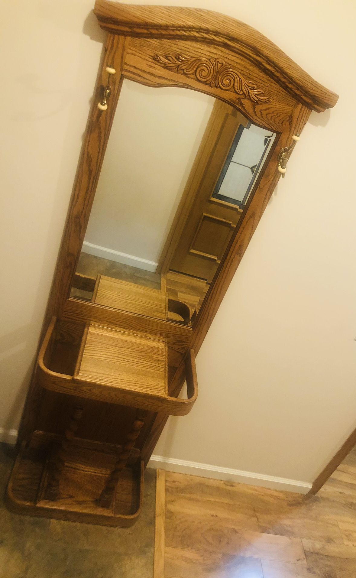 Wood Hall Tree with Mirror Great Condition! 