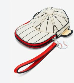  Peanuts Snoopy Charlie Beige Baseball Striped "GOOD GRIEF" Coin Bag WRISTLET