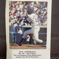 Ken Landreaux Outfield LA Dodgers Baseball Trading Card From The Los Angeles Police Department 1982. Has Some Creases. 