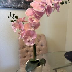Artificial Pink Orchid Plant in White Pot