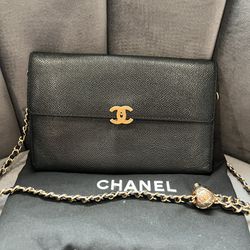 Chanel Caviar Black Wallet On Chain 