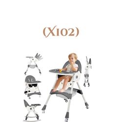 Foldable Baby High Chair,6 in 1 Portable Convertible High Chairs for Babies and Toddlers with Lockable Wheels,Adjustable Height & Recline, (X102)