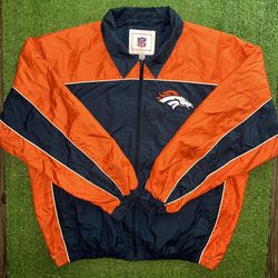 VTG Denver Broncos NFL Windbreaker Jacket Full Zip Collared Navy Orange M Large