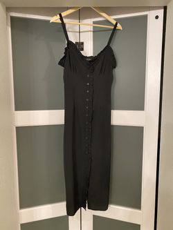 Topshop black midi spaghetti strap dress with buttons up the front - Size 6