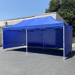 (NEW) $240 Heavy Duty 10x20 FT Canopy (with 4 Sidewalls) Ez Pop Up Outdoor Party Tent w/ Carry Bag (White/Blue) 