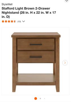 StyleWell Stafford Light Brown 2-Drawer Nightstand (26 in. H x 22 in. W x 17 in. D)