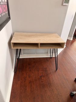 Like New - Wood Desk - Black Metal Hairpin legs