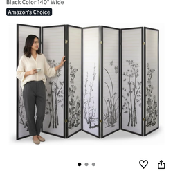 Legacy Decor 8 Panel Japanese Style Room Screen Divider Black Color 140" Wide