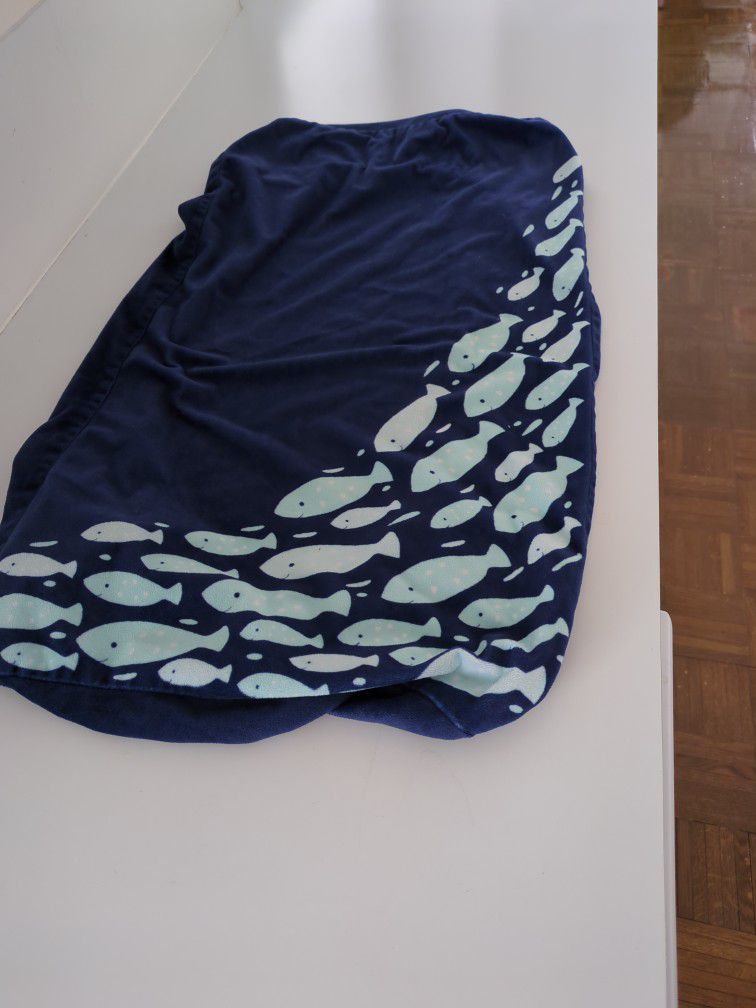 Velvety Soft Navy Blue Changing Pad Cover With Fun Fish