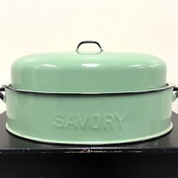 Enamel Roasting Pan. Thanksgiving Christmas Serving. Jadeite Green Color. For Turkey Or Chicken  Thanksgiving?