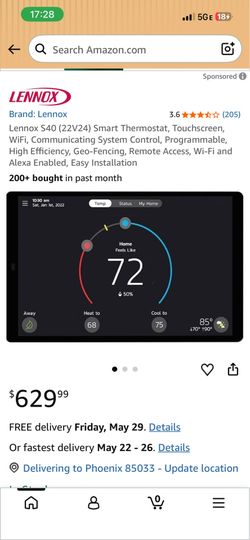 Lennox S40 (22V24) Smart Thermostat, Touchscreen, WiFi, Communicating Syste Thermostat NEW