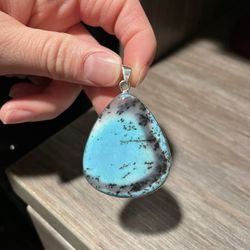 Marine Blue Dendritic Opal Pendant 