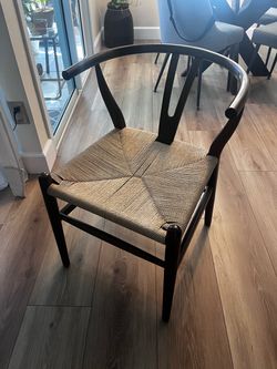 Wishbone style chair with woven seat