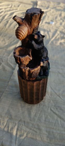 Black Bear and Honeybee Log Resin Fountain