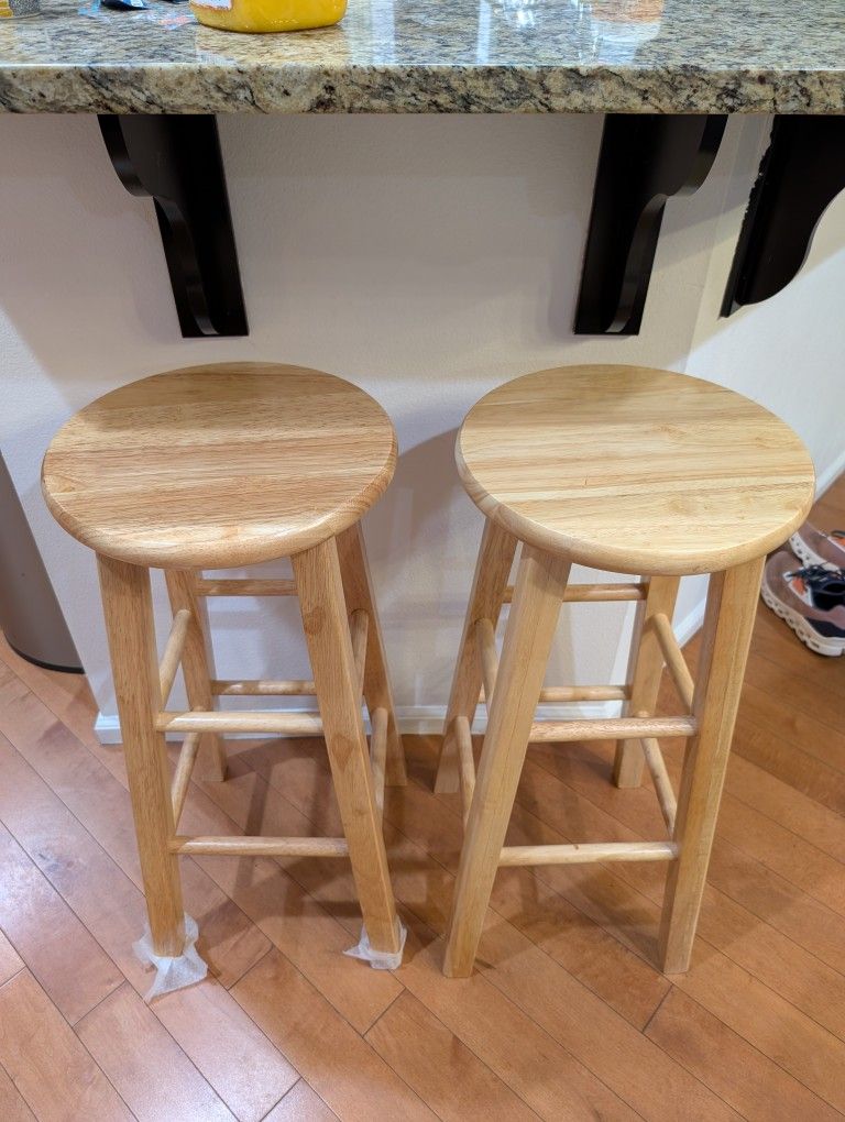 4 Brand New Brown Natural Wood Kitchen Counter Bar Stools