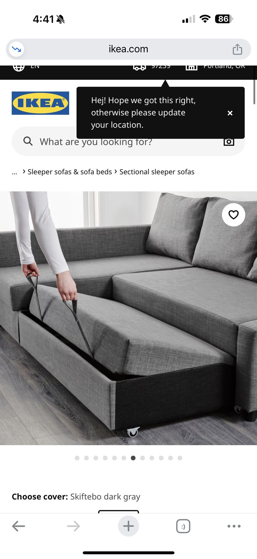 $800 Chaise Pull out Sleeper Couch w Storage FRIHETEN IKEA