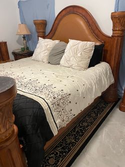 Solid Wood King Size Canopy Bedroom Set
