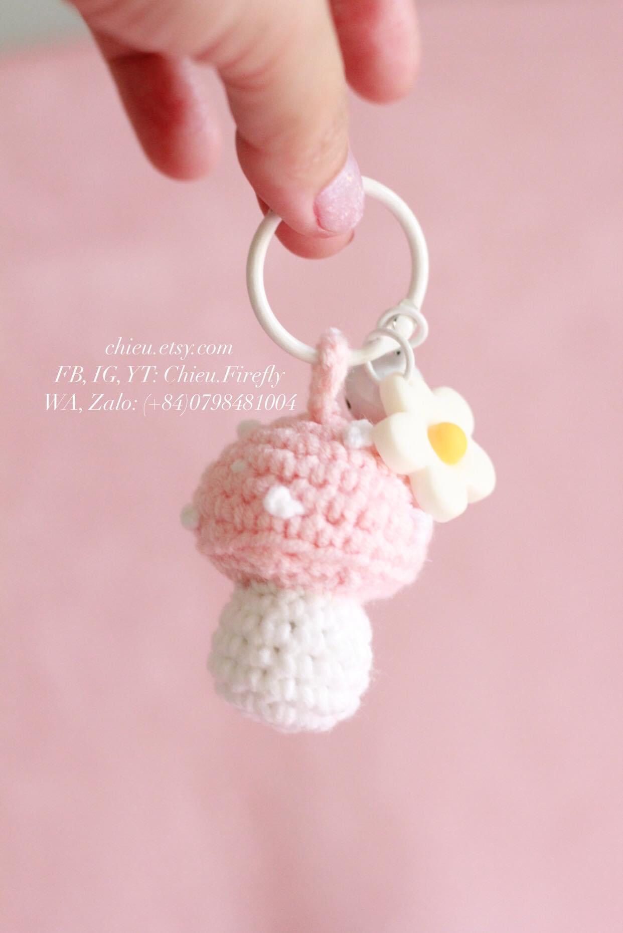 Crochet mushroom keychain