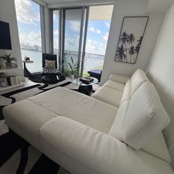 Perazzi White Leather Couch Sectional