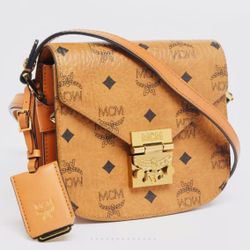 MCM Cognac Visetos Coated Canvas and Leather Patricia Crossbody Bag
