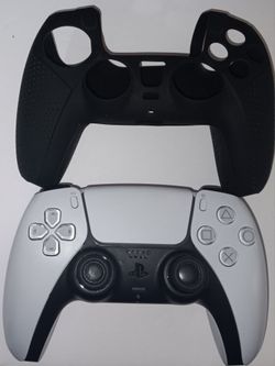 Sony PlayStation 5 DualSense Wireless Controller paired with a textured black silicone protective cover