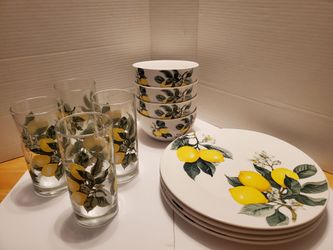 "Lemons" Plates, Bowls, & Glass Set 12pc.
