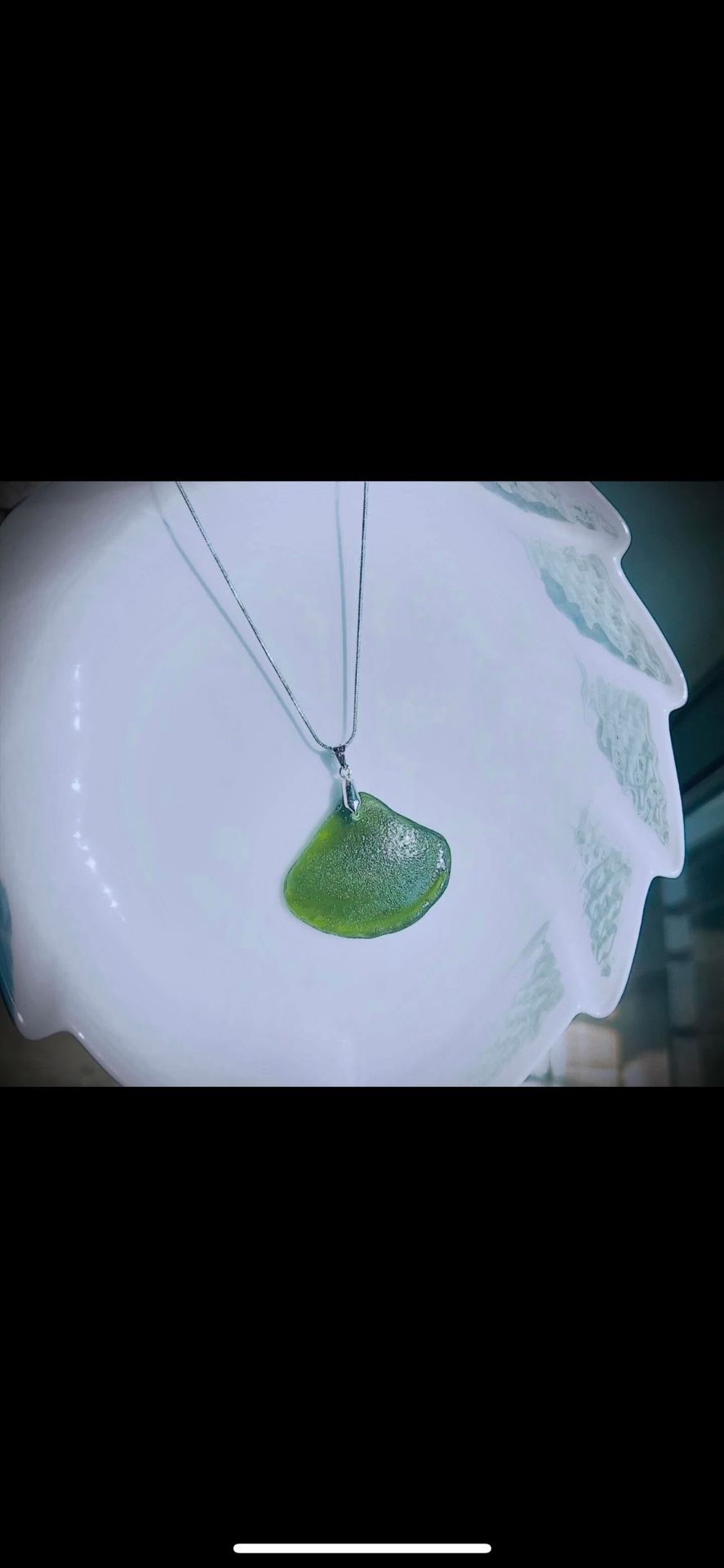 NEW PRICE !!! Fan Shaped Sea Glass Sterling Silver Necklace 