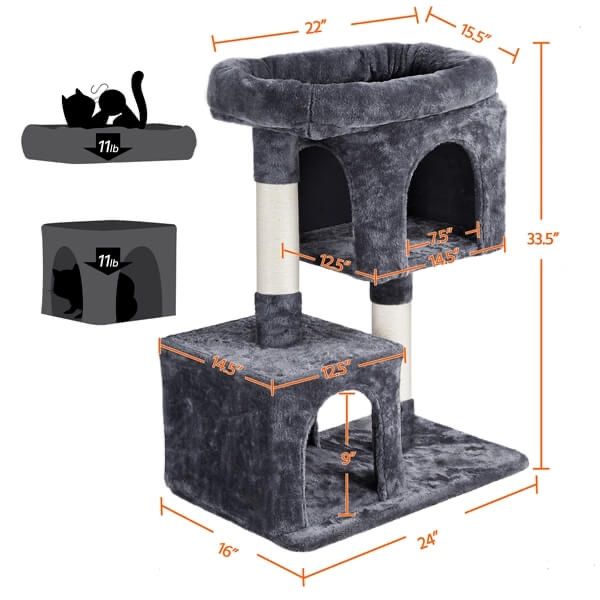 33.5in Cat Tree Tower , Gray