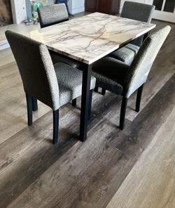 Black White & Gray 5 Piece Marble Dining Set