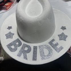 Panama Cowgirl Bride Hat White And Silver