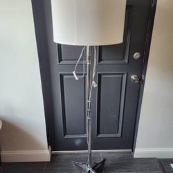 Modern Floor Lamp 65” Silver Metal Base and White Shade in Great Condition
