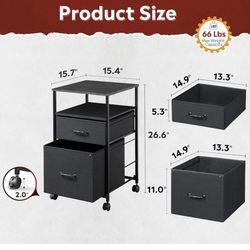 DEVAISE Mobile File Cabinet, Rolling Printer Stand with Open Storage Shelf, Fabric Vertical Filing Cabinet fits A4 or Letter Size for Home Office, Bla