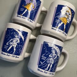 Collectible Morton Salt Girl Mugs 150 Year Anniversary Set Of Four