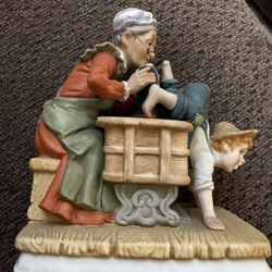 Lefton, Vintage Hand Painted Grandma Sewing Machine Figurine 